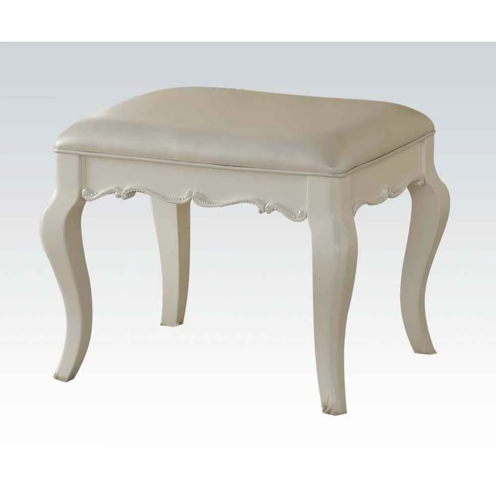 Fine Edalene – Vanity Stool – Pearl Synthetic Leather amp Pearl White High-Grade