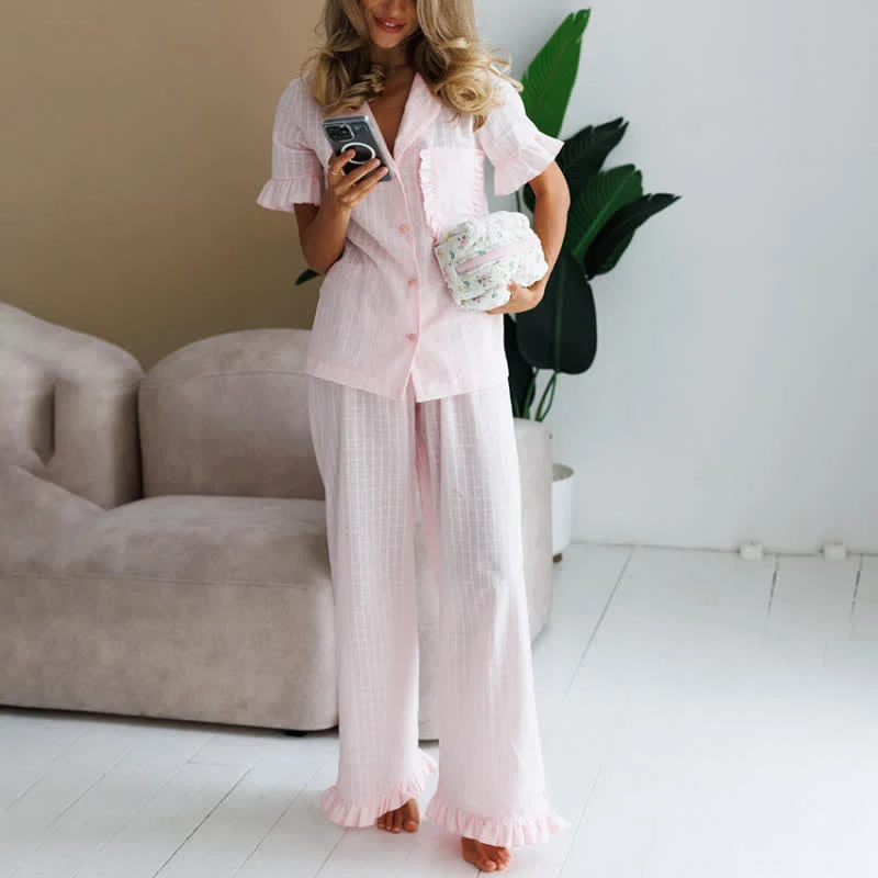 Reliable Ownkoti Pink Cotton Ruffle Women 39 s Loungewear Set Safe