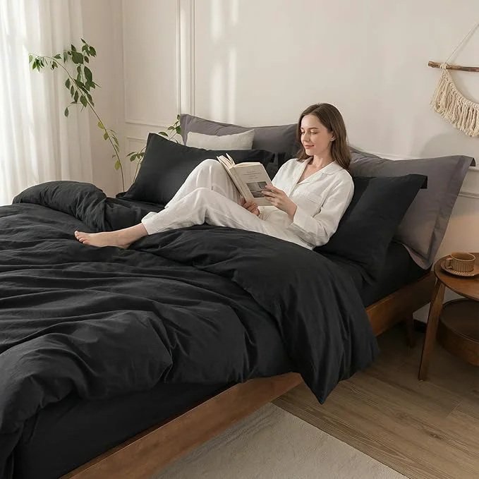 Proven Black Duvet Cover King Size Washed Cotton Bedding Set Cover 1 Duvet Cover with Zipper Closure and 2 Pillowcases 104inch x 90inch Premium Material