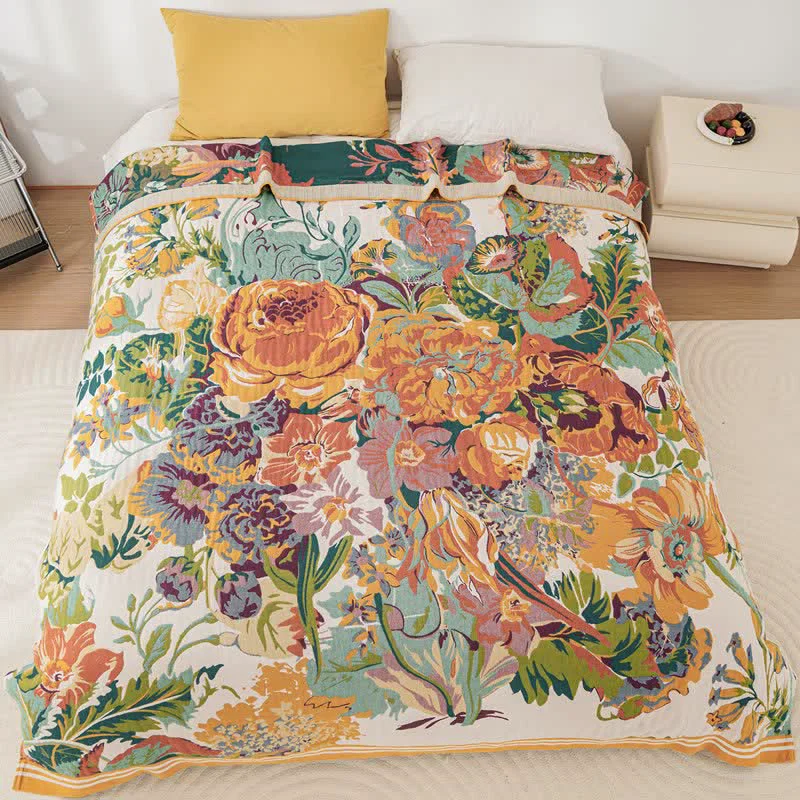Minimalist Ownkoti Bohemian Blooming Floral Cotton Quilt Blanket Authentic