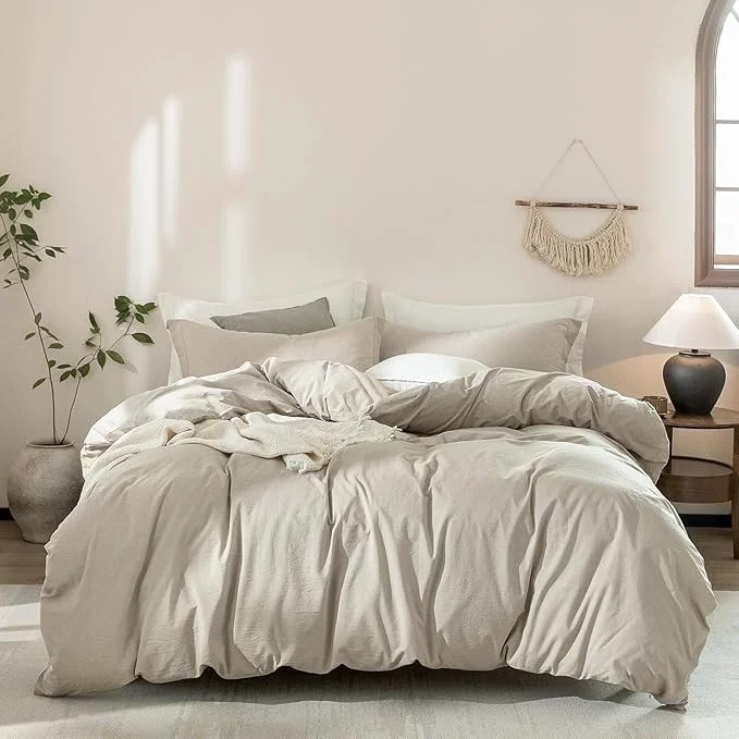 Eco-Friendly Linen Grey Duvet Cover Oversize Queen Size 98inch x 98inch Washed Cotton Duvet Cover with Zipper Closure and One Pillowcases Color of New Nature Linen Original Design