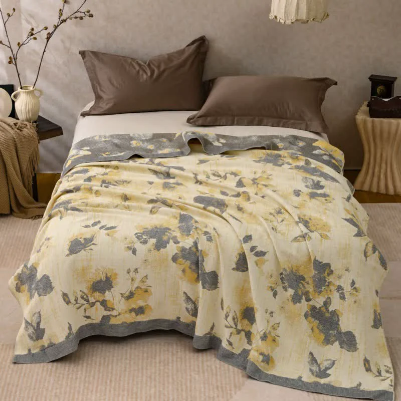Sustainable Ownkoti Yellow amp Gray Floral Cotton Quilt Blanket Fast