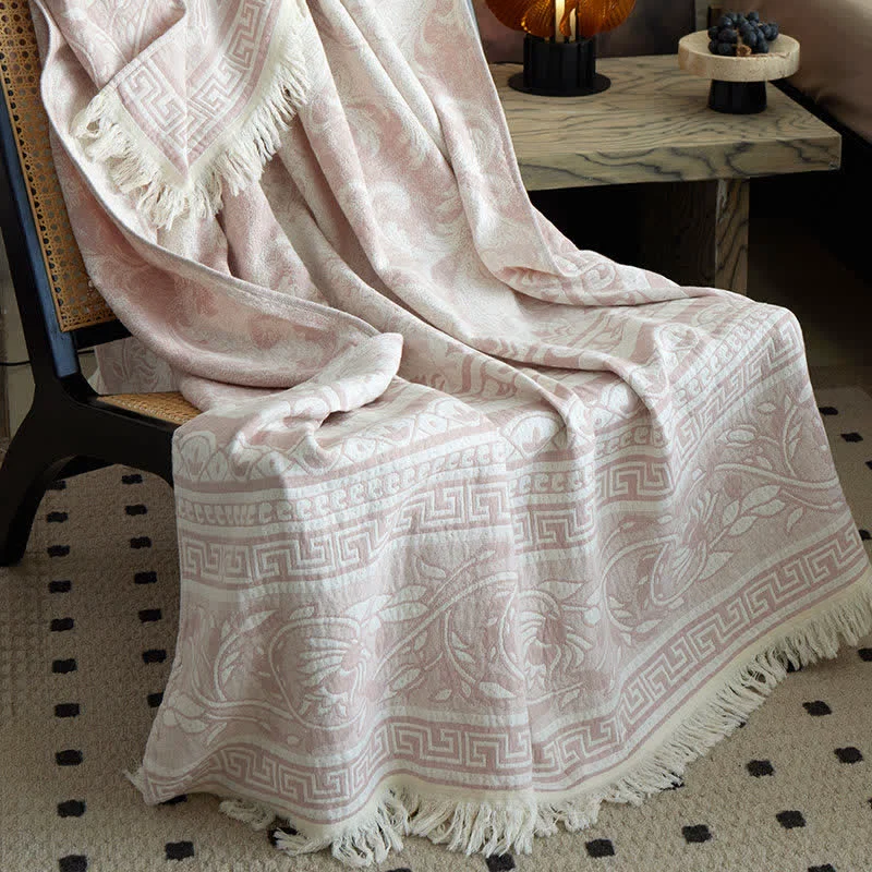 Practical Ownkoti Pink Floral Scrollwork Pattern Cotton Blanket Optimized
