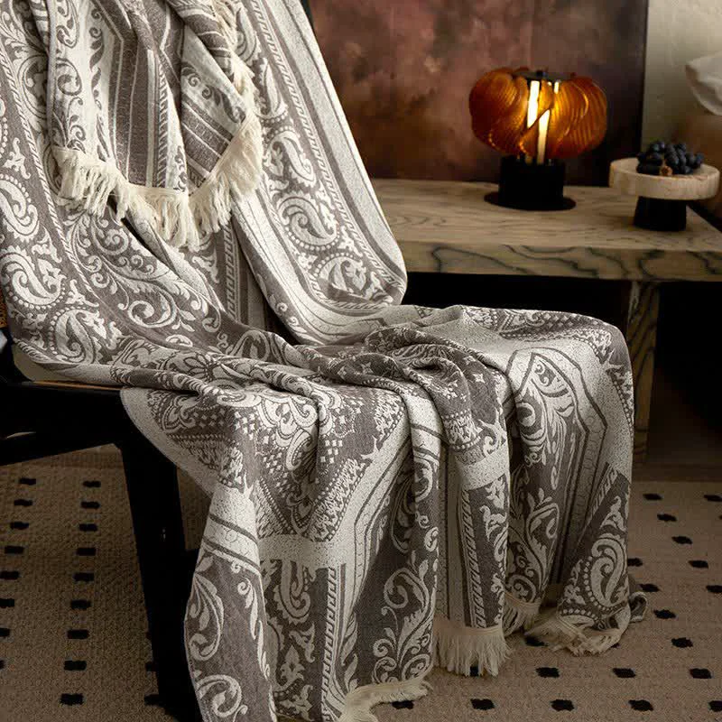 Traditional Ownkoti Damask Paisley Pattern Cotton Blanket First-Class