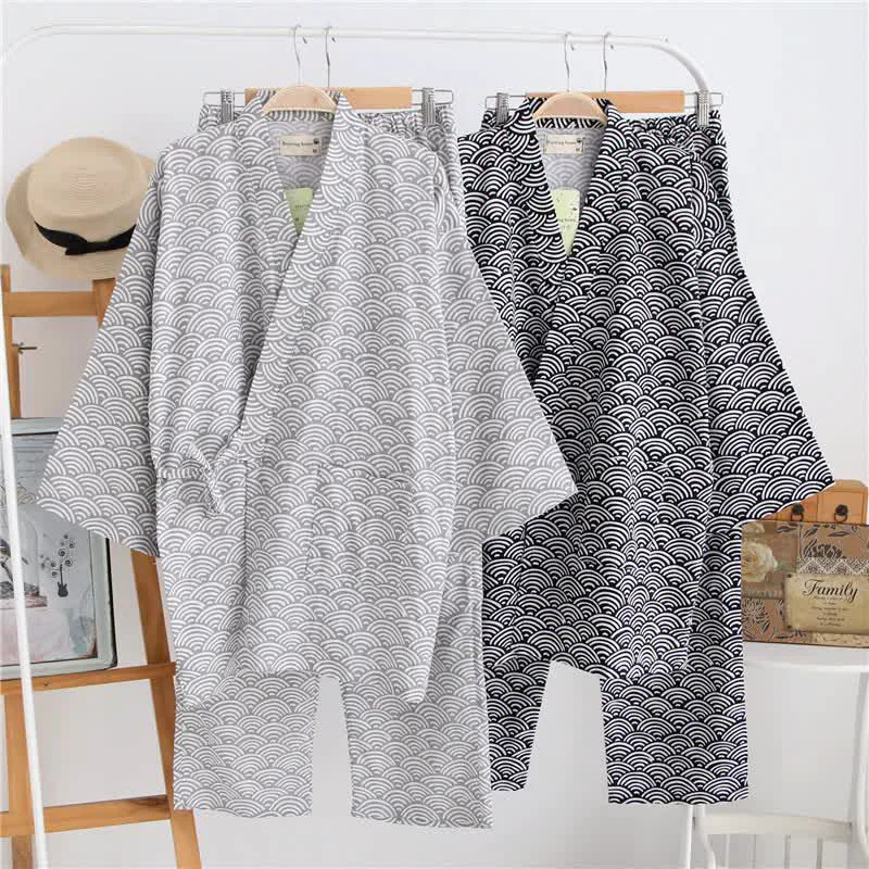 Professional Ownkoti Unisex Seigaiha Cotton Kimono Loungewear Set World-Class