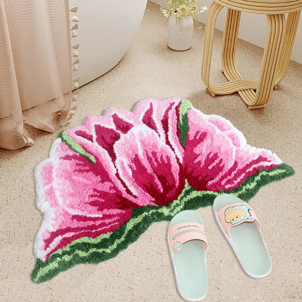 Specialty Ownkoti Pink amp Red Tulip Shaped Plush Bathroom Rug Next-Generation