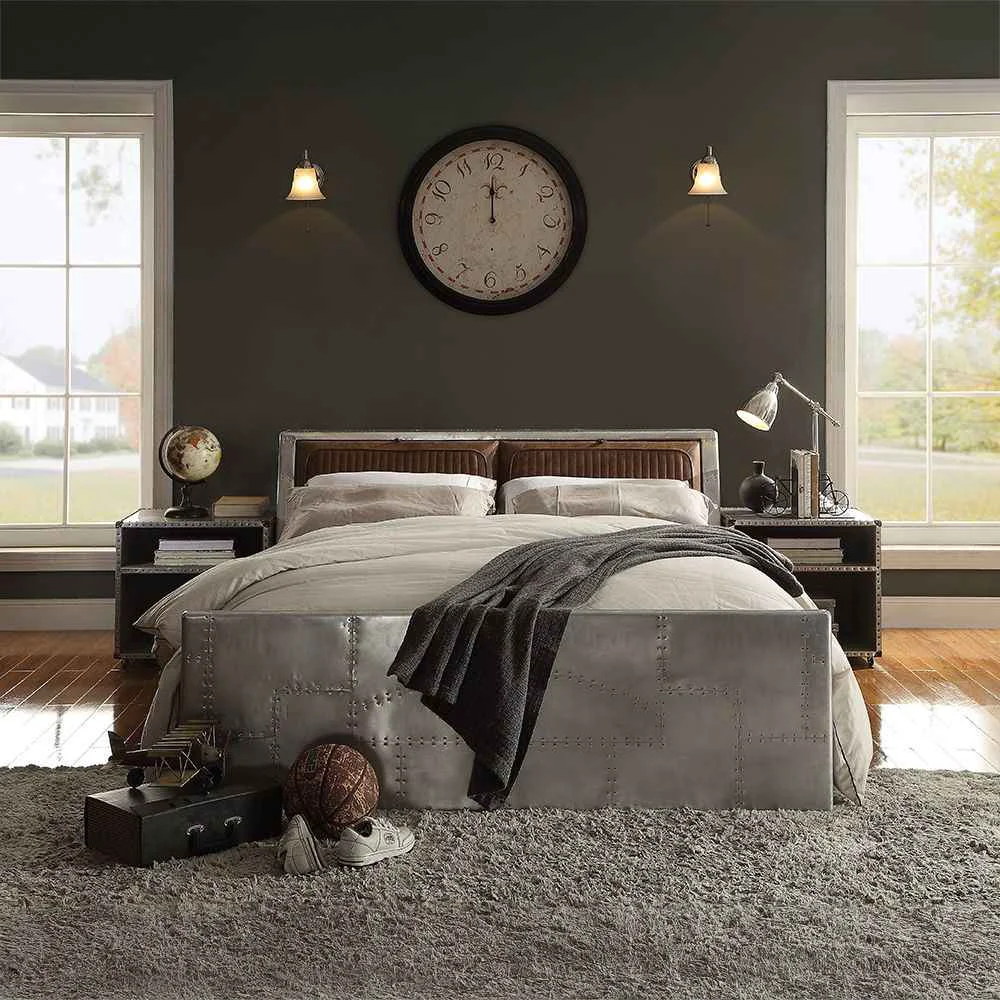 Sophisticated Brancaster – Queen Bed – Retro Brown Top Grain Leather amp Aluminum Flexible