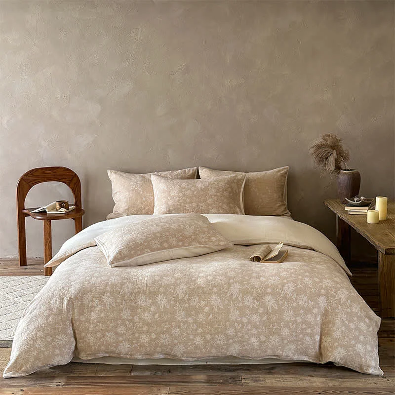 Effective Ownkoti Camel Delicate Floral Jacquard Cotton Bedding Set Recyclable
