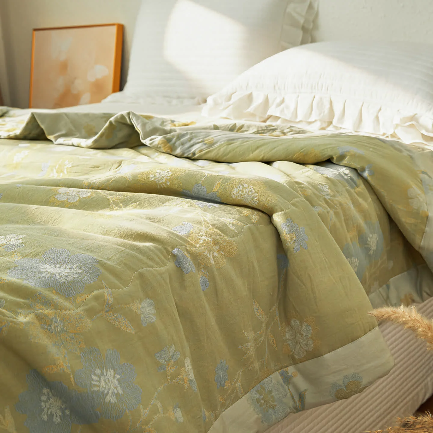 Official Ownkoti Serene Botanical Cotton Gauze Reversible Quilt Enhanced