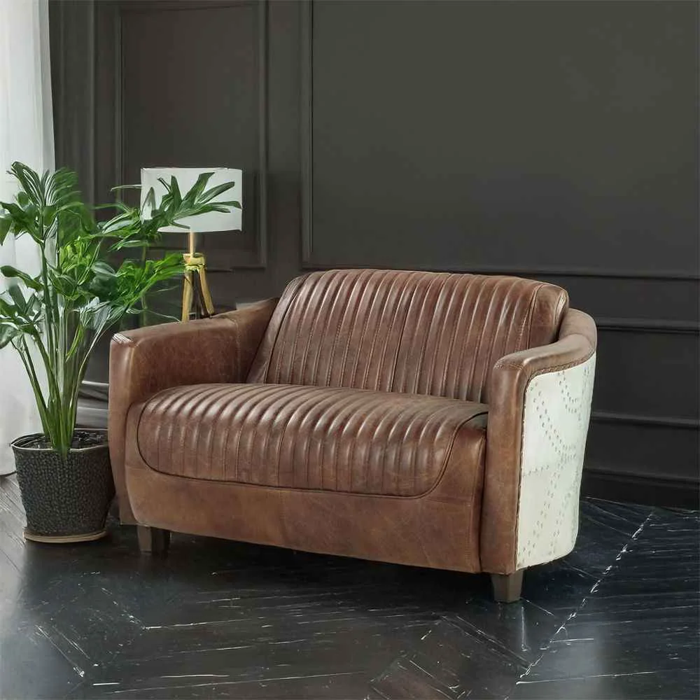Dependable Brancaster – Loveseat – Retro Brown Top Grain Leather amp Aluminum Contemporary