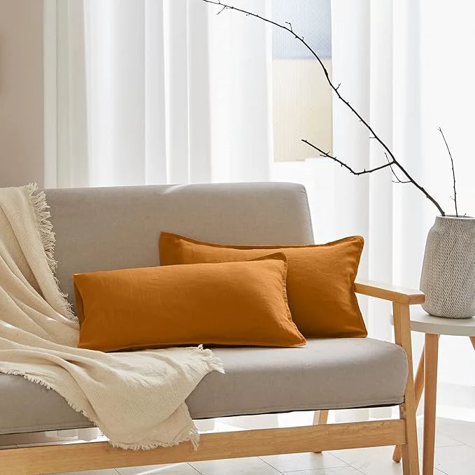 Certified Simple amp Opulence Linen Lumbar Pillow Cover 12 x 20 Inches Set of 2 Rectangular Decorative Throw Cushion Cover for Couch Sofa Bed Living Room Office Soft Breathable Farmhouse – Rust Easy-to-Use