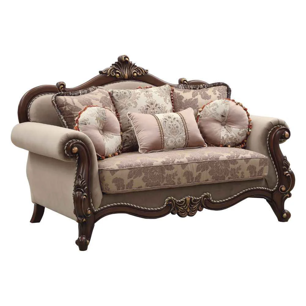 Exceptional Mehadi – Loveseat With 6 Pillows – Velvet amp Walnut Casual