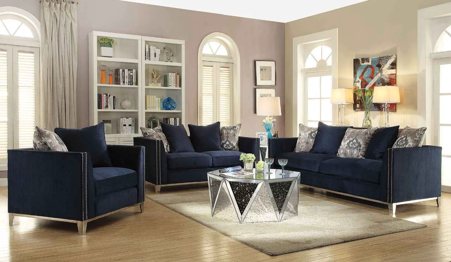 High-Quality Phaedra – Sofa With 5 Pillows – Blue Fabric Smooth