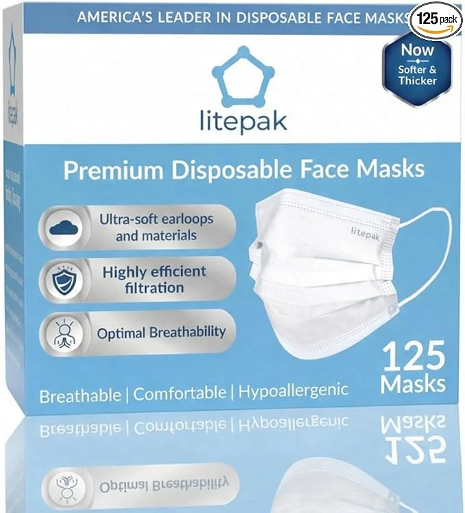 Specialty Litepak 125-Pack Disposable Face Mask Premium Comfort Earloops Prestigious