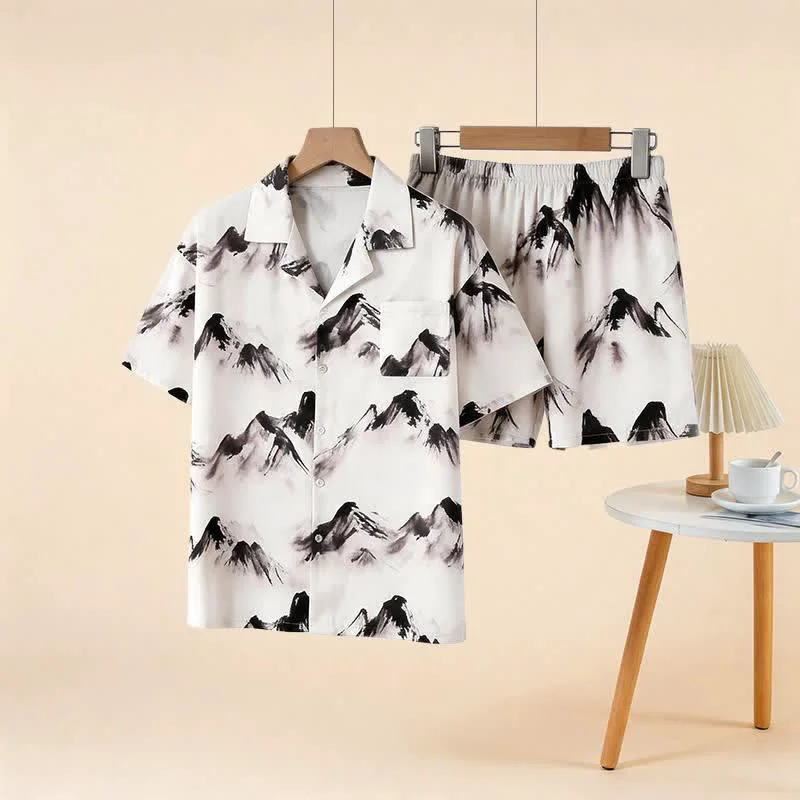 Reusable Ownkoti Unisex Ink Wash Mountain Loungewear Set Smooth