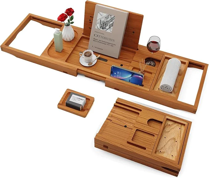 Healthy Yirilan Teak Bathtub Tray for Tub Bath Table Tray for Tub Wood Bathtub Caddy Casual