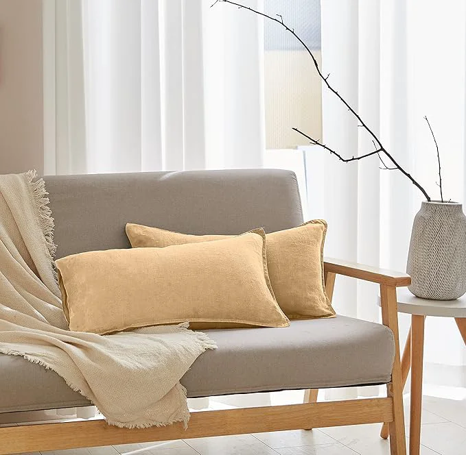 Classic Simple amp Opulence Linen Lumbar Pillow Cover 12 x 20 Inches Set of 2 Rectangular Decorative Throw Cushion Cover for Couch Sofa Bed Living Room Office Soft Breathable Farmhouse – Sand Certified