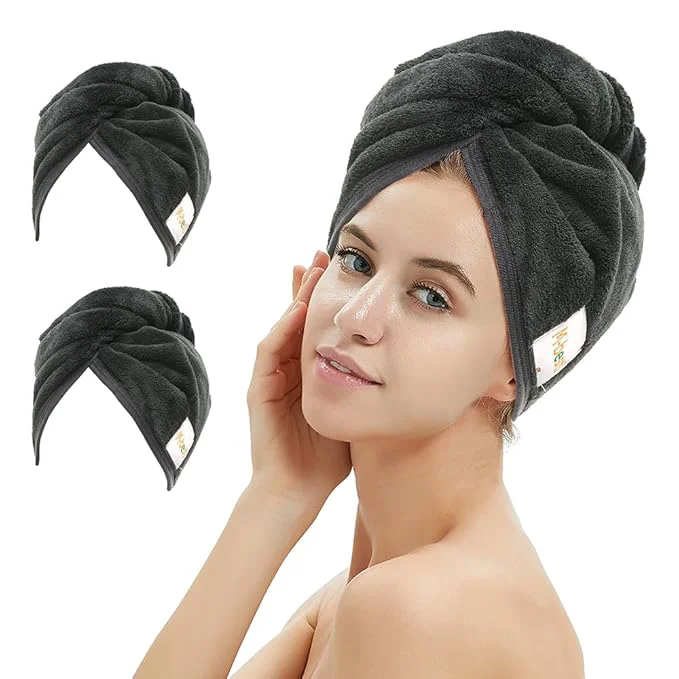 Clean M-l 2 Pack Microfiber Hair Towel Wrap Hair Drying Towel Smart