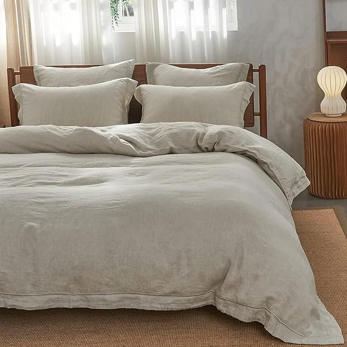 Verified Simple amp Opulence Linen Duvet Cover Set with Embroidery Border Washed – 2 Pieces 1 Duvet Cover amp 1 Pillow Sham with Button Closure Soft Breathable Farmhouse – Linen Twin Size User-Friendly