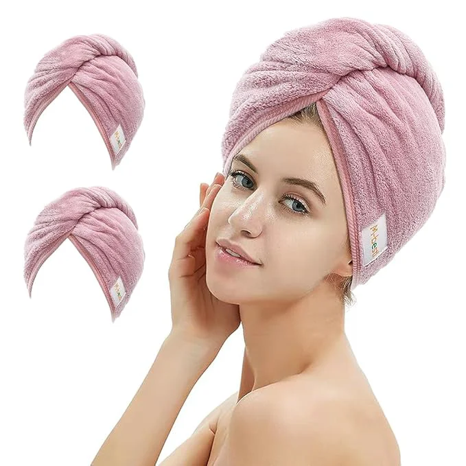 Functional M-l 2 Pack Microfiber Hair Towel Wrap Hair Drying Towel Solid