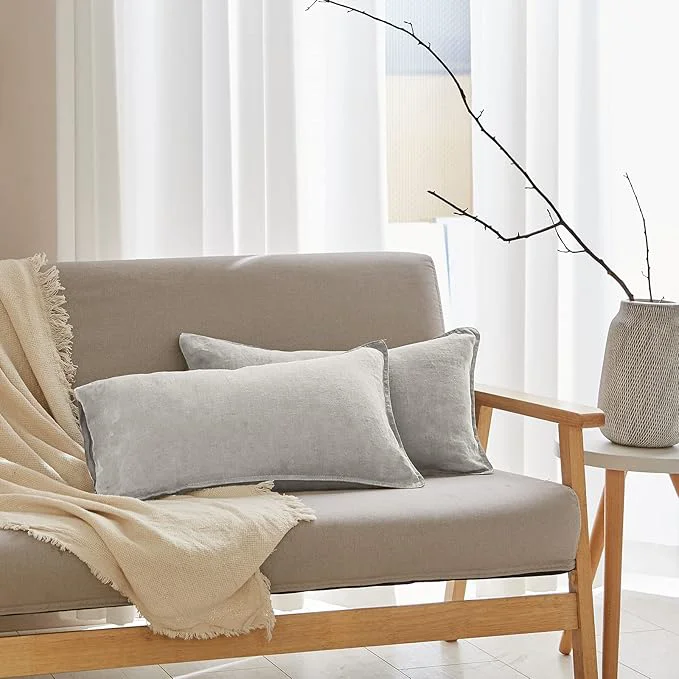 High-Performance Simple amp Opulence Linen Lumbar Pillow Cover 12 x 20 Inches Set of 2 Rectangular Decorative Throw Cushion Cover for Couch Sofa Bed Living Room Office Soft Breathable Farmhouse – Light Grey Expertly Made