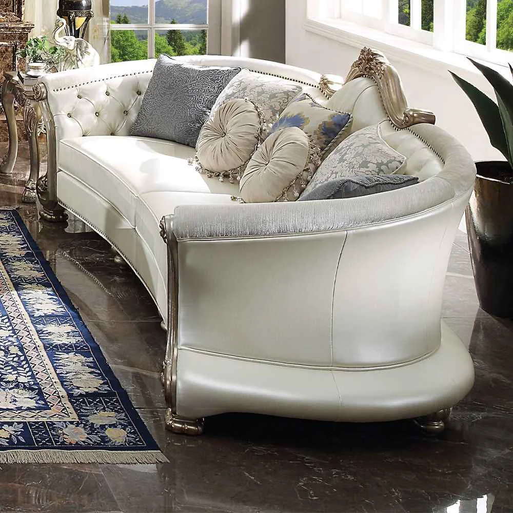 Natural Dresden II – Sofa With 7 Pillows – Pearl Synthetic Leather amp Gold Patina Smooth