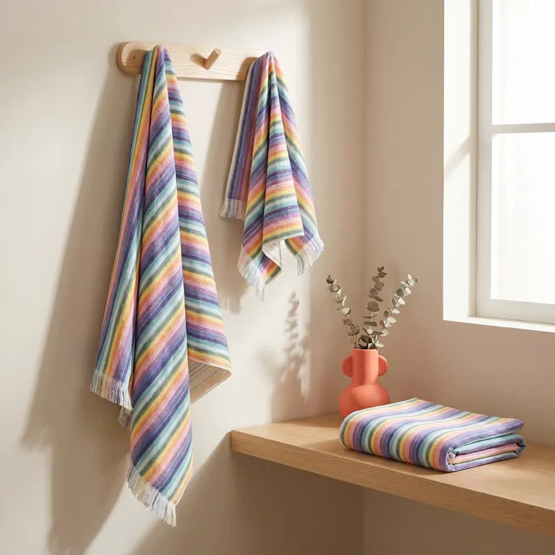 Dependable Ownkoti Rainbow Striped Breathable Cotton Towel Comfortable