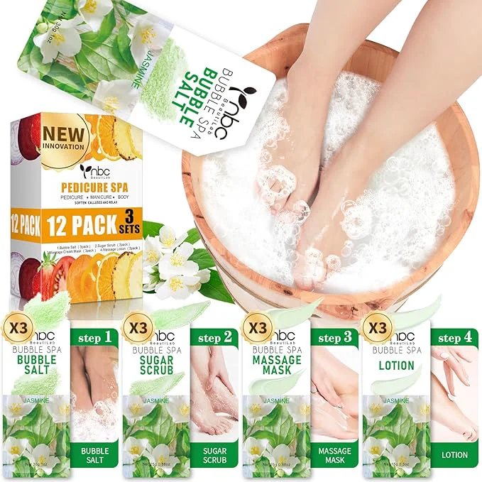 Sophisticated Pedicure Kit Foot Soak Set Bubble Salt Sugar Scrub Massage Mask Massage Easy-to-Use
