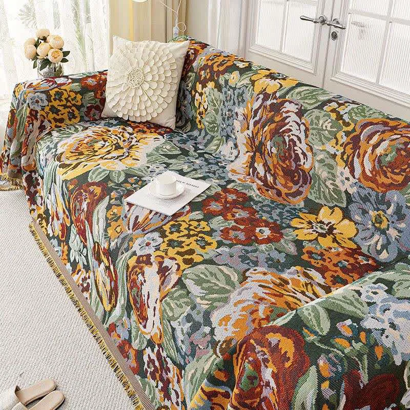 Sophisticated Ownkoti Vintage Floral Tassel Sofa Protector Fine