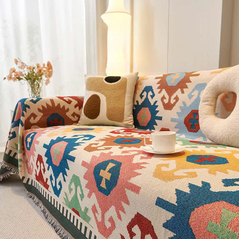 Sustainable Ownkoti Boho Geometric Tassel Sofa Protector Fashionable