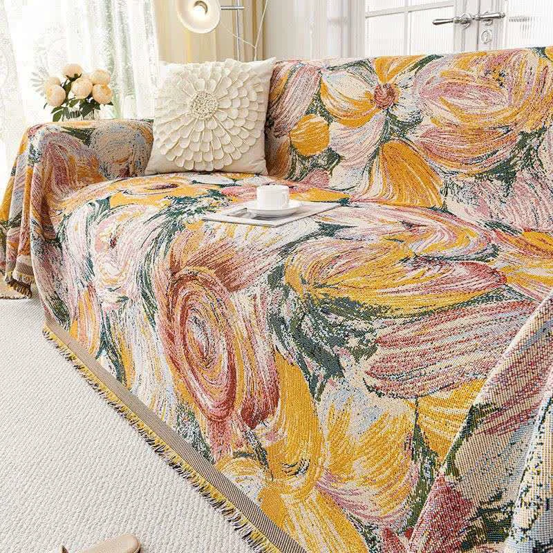 Excellent Ownkoti Abstract Floral Tassel Trim Sofa Protector Innovative