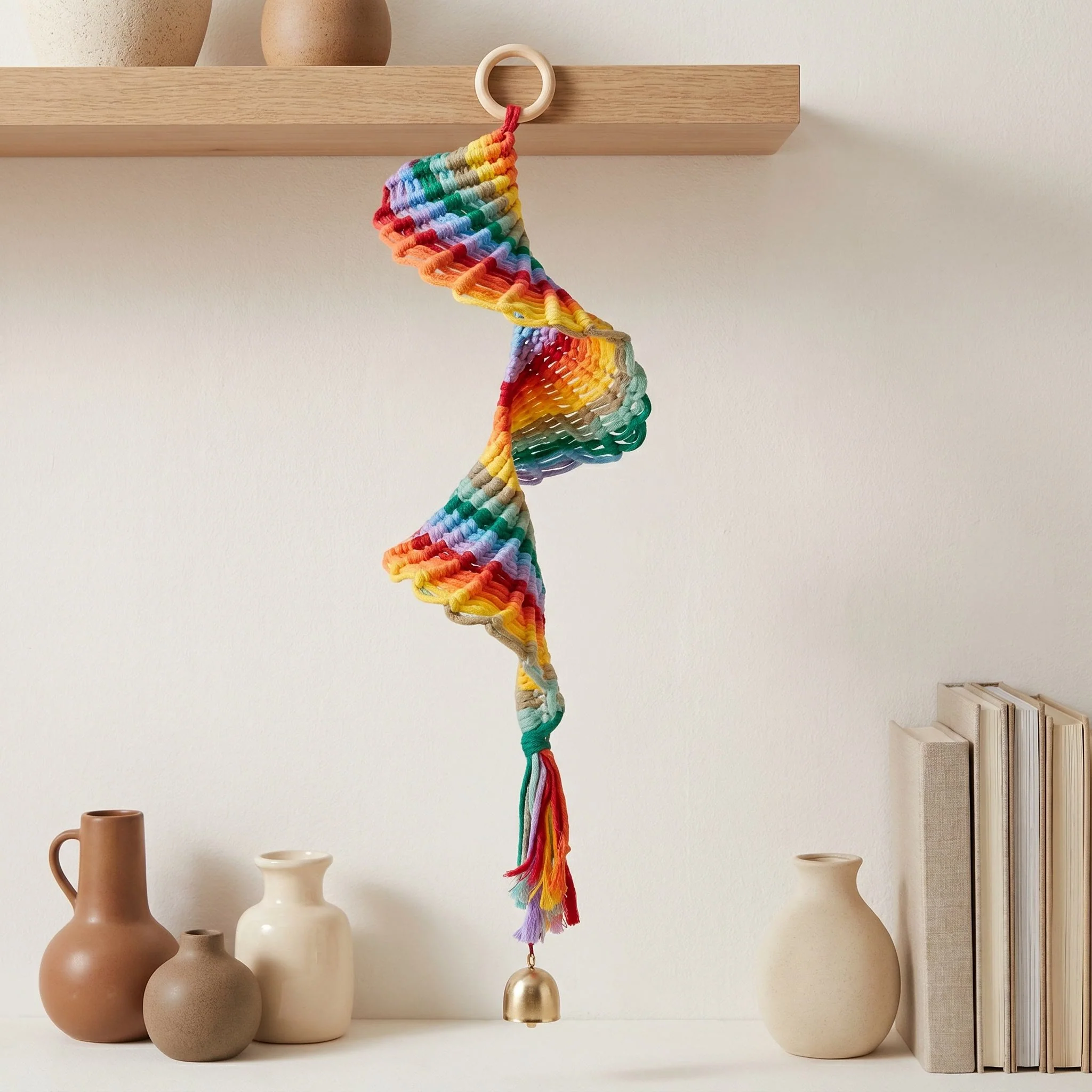 Premium Material Ownkoti Boho Rainbow Macrame Hanging Bell Wall Decor Outstanding