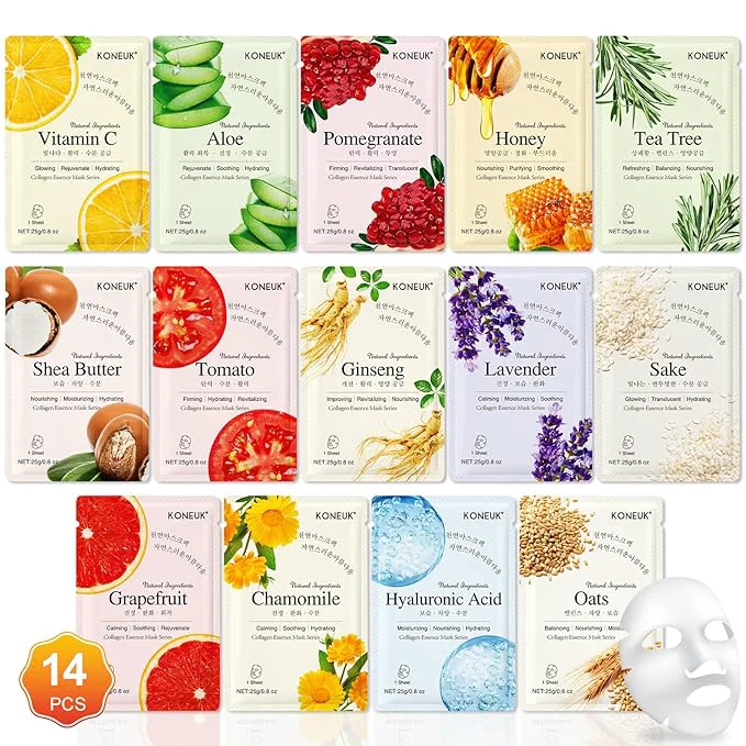 Durable KONEUK 14 Pack Sheet Face Masks Skincare Hydrating Face Masks Suitable High-Performance