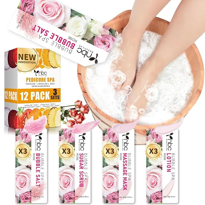 Certified Pedicure Kit Foot Soak Set Bubble Salt Sugar Scrub Massage Mask Massage Effective