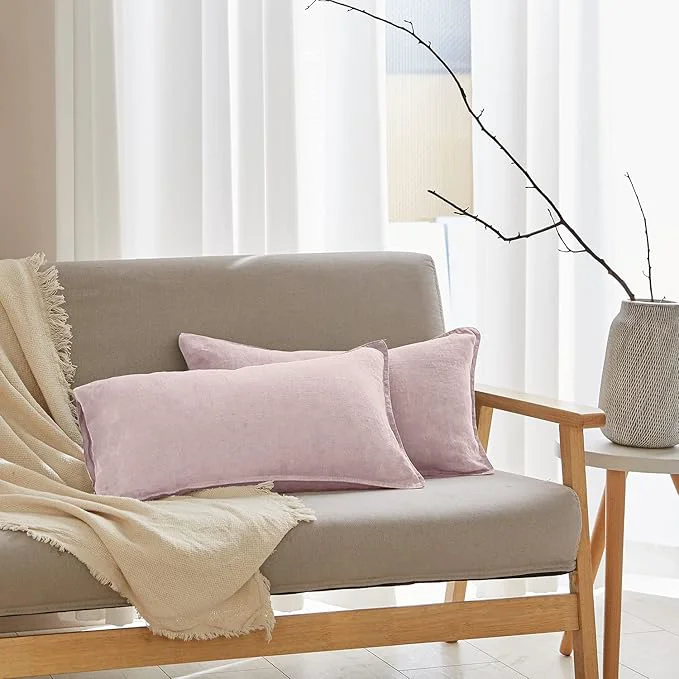 Healthy Simple amp Opulence Linen Lumbar Pillow Cover 12 x 20 Inches Set of 2 Rectangular Decorative Throw Cushion Cover for Couch Sofa Bed Living Room Office Soft Breathable Farmhouse – Blush Pink Powerful