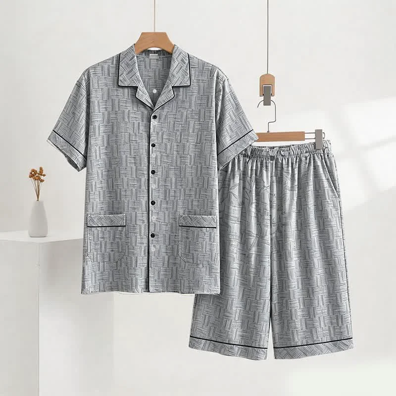 Durable Ownkoti Gray Abstract Linear Cotton Pajama Set Quality