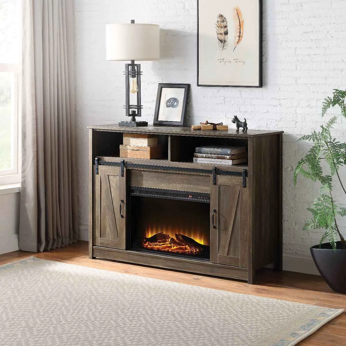 Crafted Tobias – 38 quot Fireplace – Rustic Oak Modern