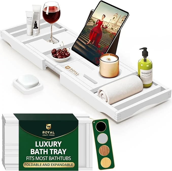 Trendy ROYAL CRAFT WOOD Premium Foldable Bathtub Tray Caddy Innovative