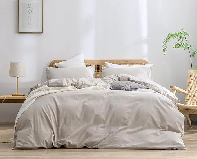 Functional OUCH Duvet Cover Set Washed Cotton Linen Feel Super Soft Comfortable Chic Lightweight 3 PCs Home Bedding Set Solid Linen Grey Alaska King Responsible