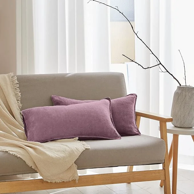 First-Class Simple amp Opulence Linen Lumbar Pillow Cover 12 x 20 Inches Set of 2 Rectangular Decorative Throw Cushion Cover for Couch Sofa Bed Living Room Office Soft Breathable Farmhouse – Purple Specialty
