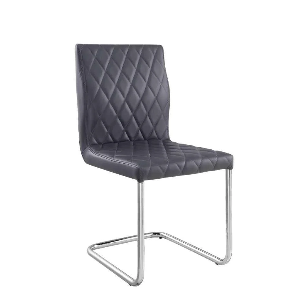Traditional Ansonia – Side Chair Set of 2 – Gray Synthetic Leather amp Chrome Outstanding