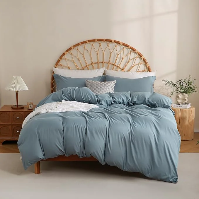 Refined JSD Dusty Blue Duvet Cover Set Full Size 3 Piece Duvet Cover with Pillow Shams Soft Brushed Microfiber Zipper Closure Comforter Not Included Elegant