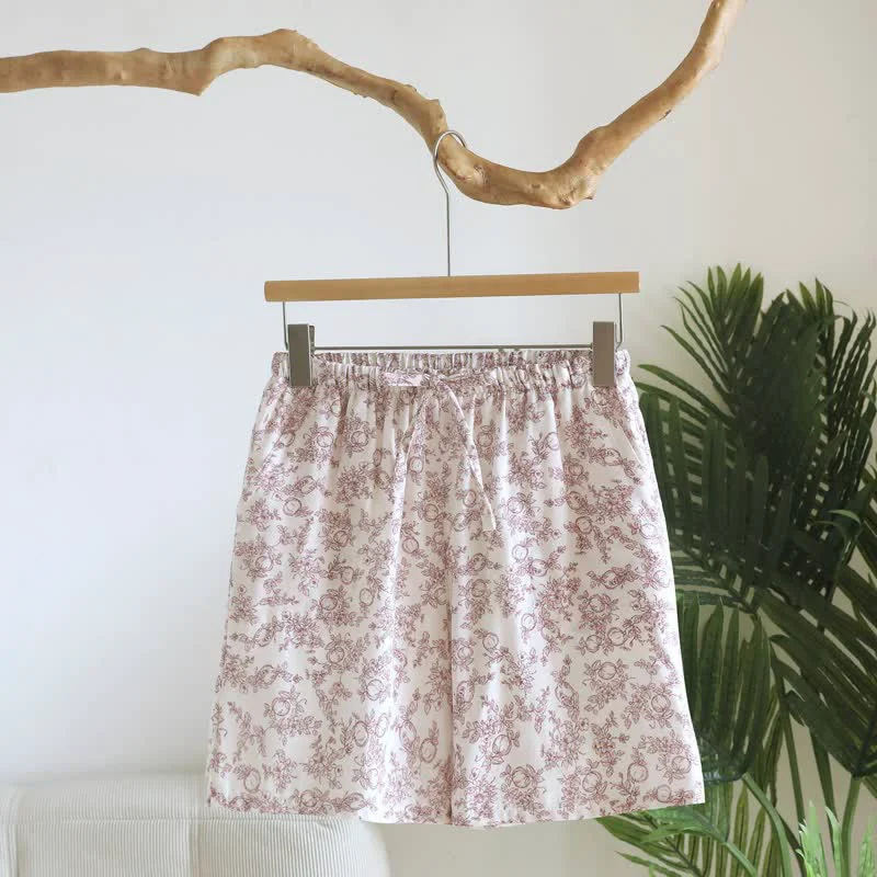 Natural Ownkoti Rustic Pomegranate Cotton Gauze Pajama Shorts Traditional