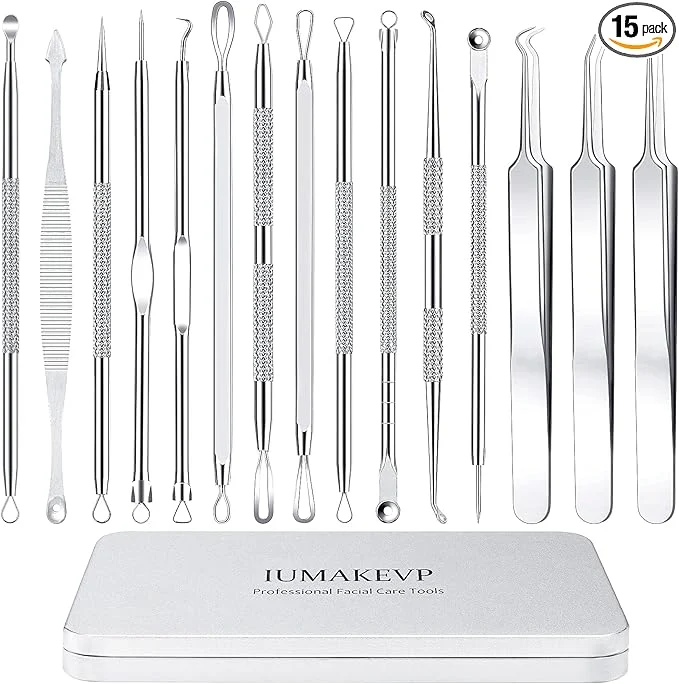 High-Quality Pimple Popper Tool Kit IUMAKEVP 15 PCS Professional Stainless Steel Blackhead Certified