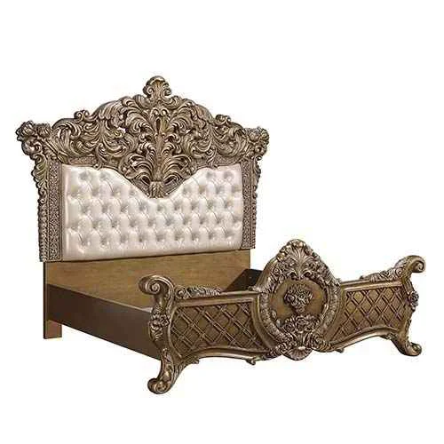 Official Constantine – Eastern King Bed – Synthetic Leather Light Gold Brown amp Gold Classic