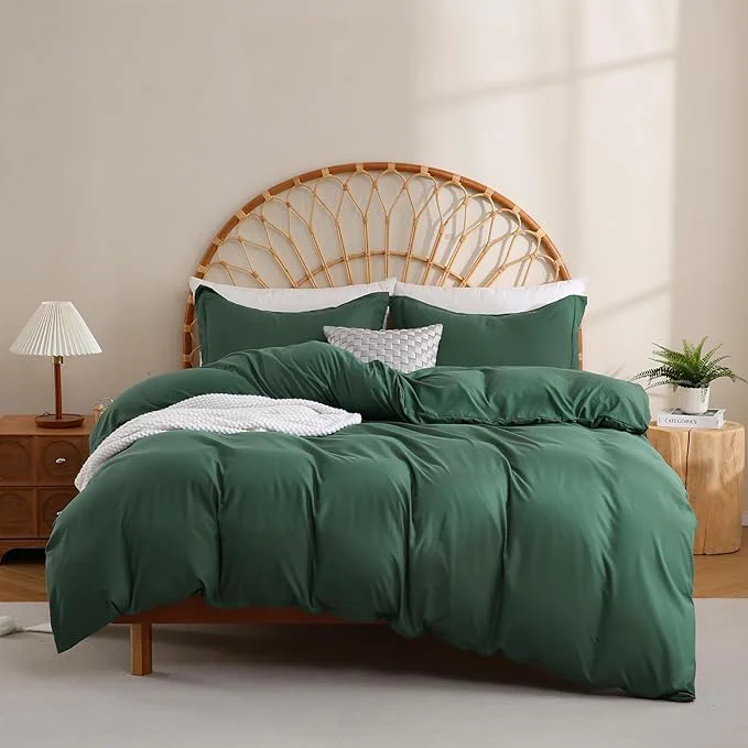 Enhanced JSD Hunter Green Duvet Cover Set Full Size 3 Piece Duvet Cover with Pillow Shams Soft Brushed Microfiber Zipper Closure Comforter Not Included Recyclable
