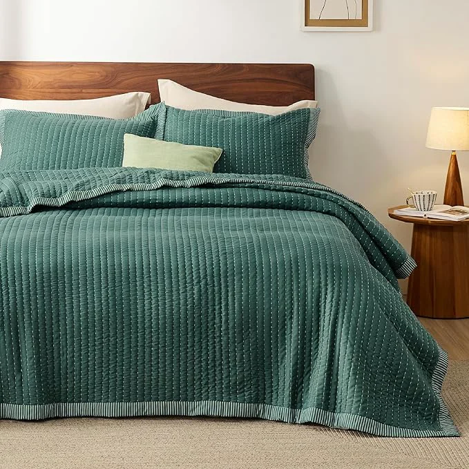 Environmentally Friendly Bedsure Dark Green Quilts Queen Size – Queen Quilt Bedding Set Bedspread Coverlet Lightweight Corduroy Pattern Bedspread 3-Piece Set with 90 quot x96 quot Coverlet amp 2 Pillow Shams All-Season Soft Traditional