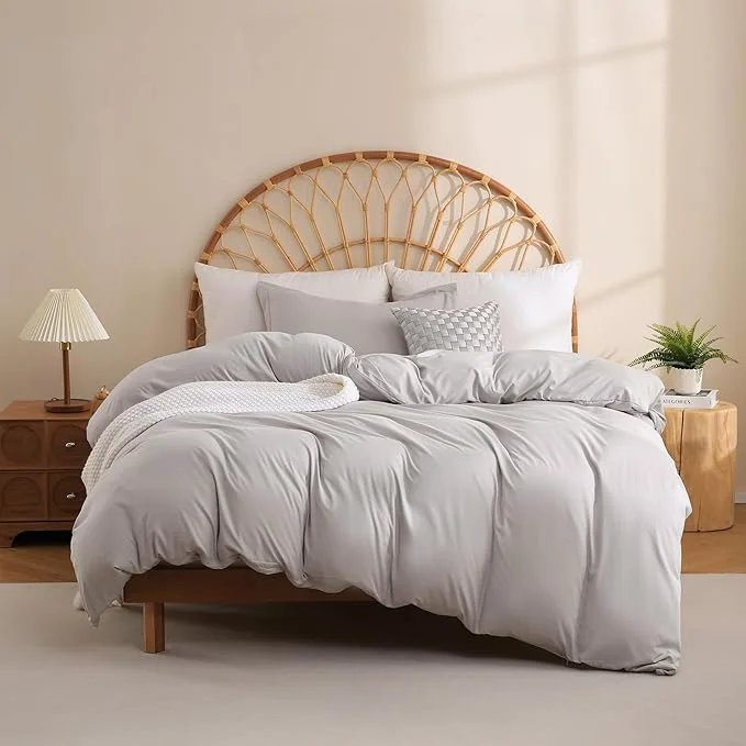 Quality JSD Light Grey Duvet Cover Set Twin Size 2 Piece Microfiber Kids Duvet Cover with Pillow Sham Zipper Closure Comforter Not Included Secure