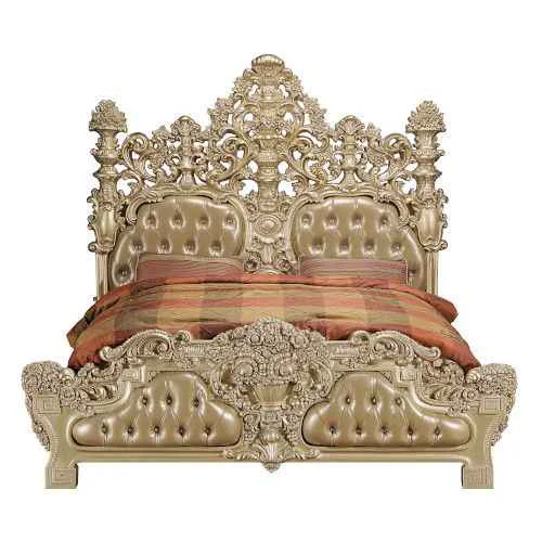 Comfortable Seville – Eastern King Bed – Synthetic Leather amp Gold Premium