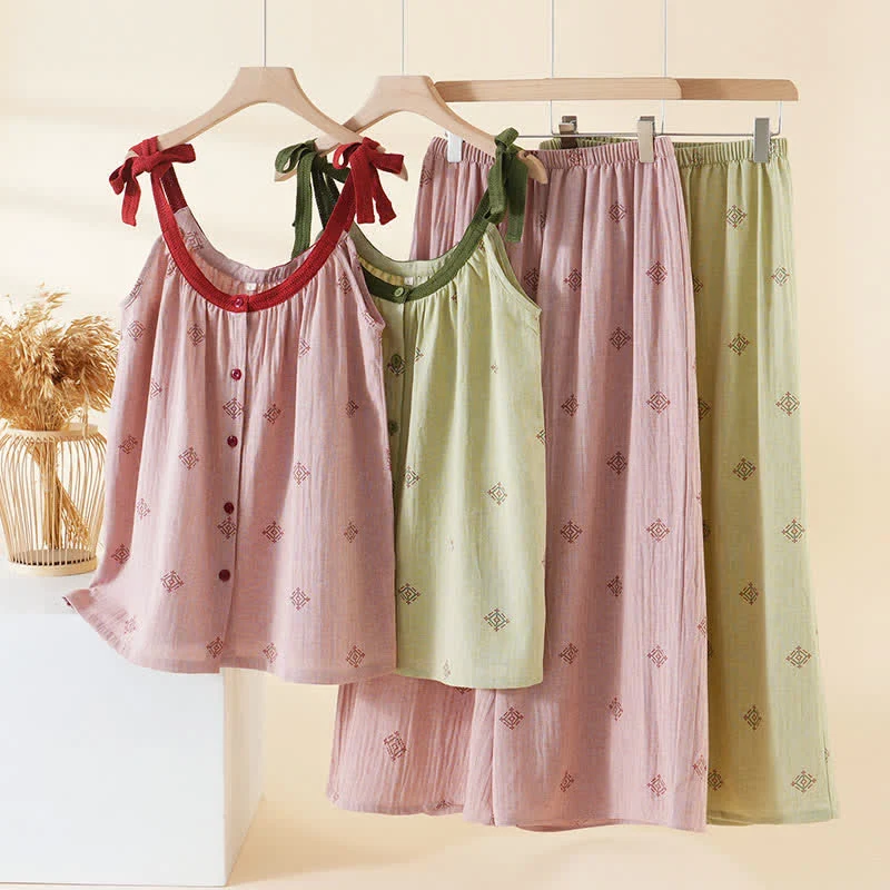 Reliable Ownkoti Cotton Gauze Bow Strap Pajama Set Pure